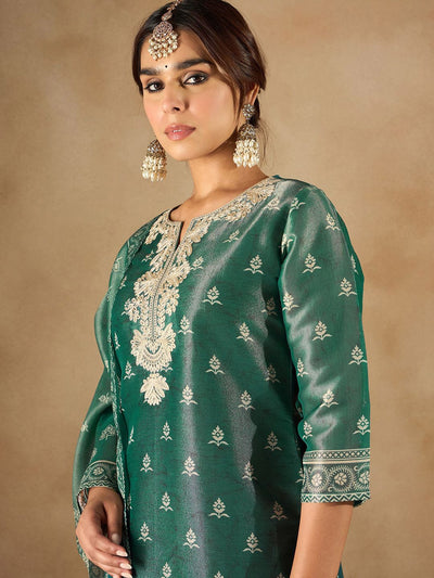 Dhiyona IE Women Ethnic Motifs Embroidered Regular Kurta with Trousers & With Dupatta