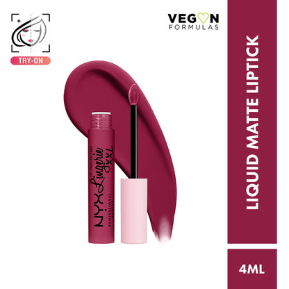 NYX Professional Makeup Lip Lingerie XXL Matte Liquid Lipstick in a nude shade, displayed in a sleek tube with applicator wand