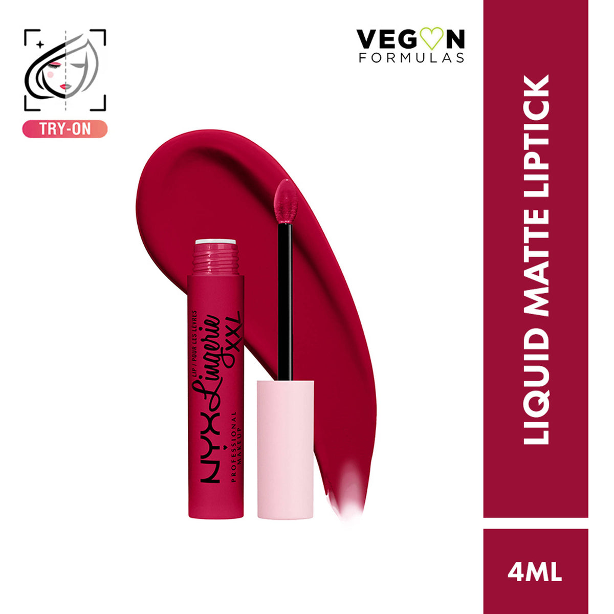NYX Professional Makeup Lip Lingerie XXL Matte Liquid Lipstick in Stamina, showing the nude lipstick applicator and product packaging.