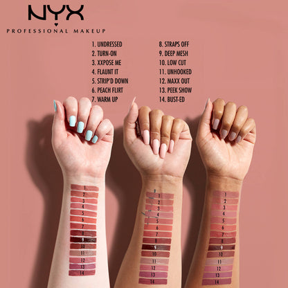 NYX Professional Makeup Lip Lingerie XXL Matte Liquid Lipstick in Iit's Hotter, deep nude liquid lipstick with matte finish.
