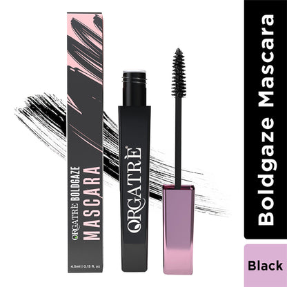Orgatre Boldgaze Waterproof Mascara for High Volume, Smudge-Proof & Highly Pigmented Very Black