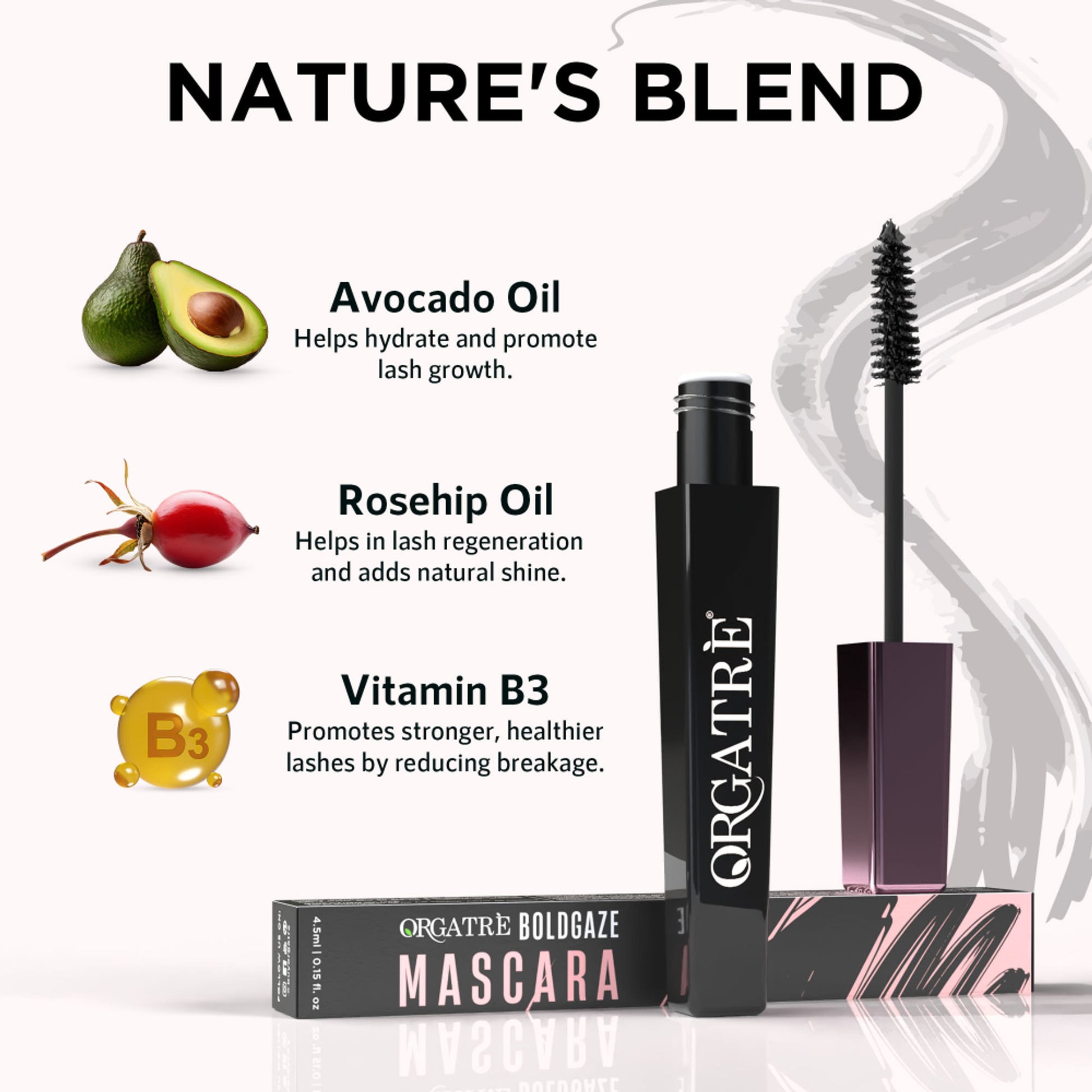 Orgatre Boldgaze Waterproof Mascara for High Volume, Smudge-Proof & Highly Pigmented Very Black