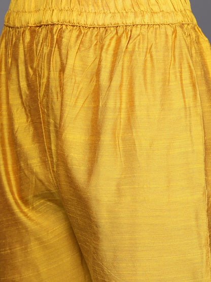 Indyancart VA Women's Mustard Yellow & Pink Yoke Design Kurta with Trousers & Dupatta