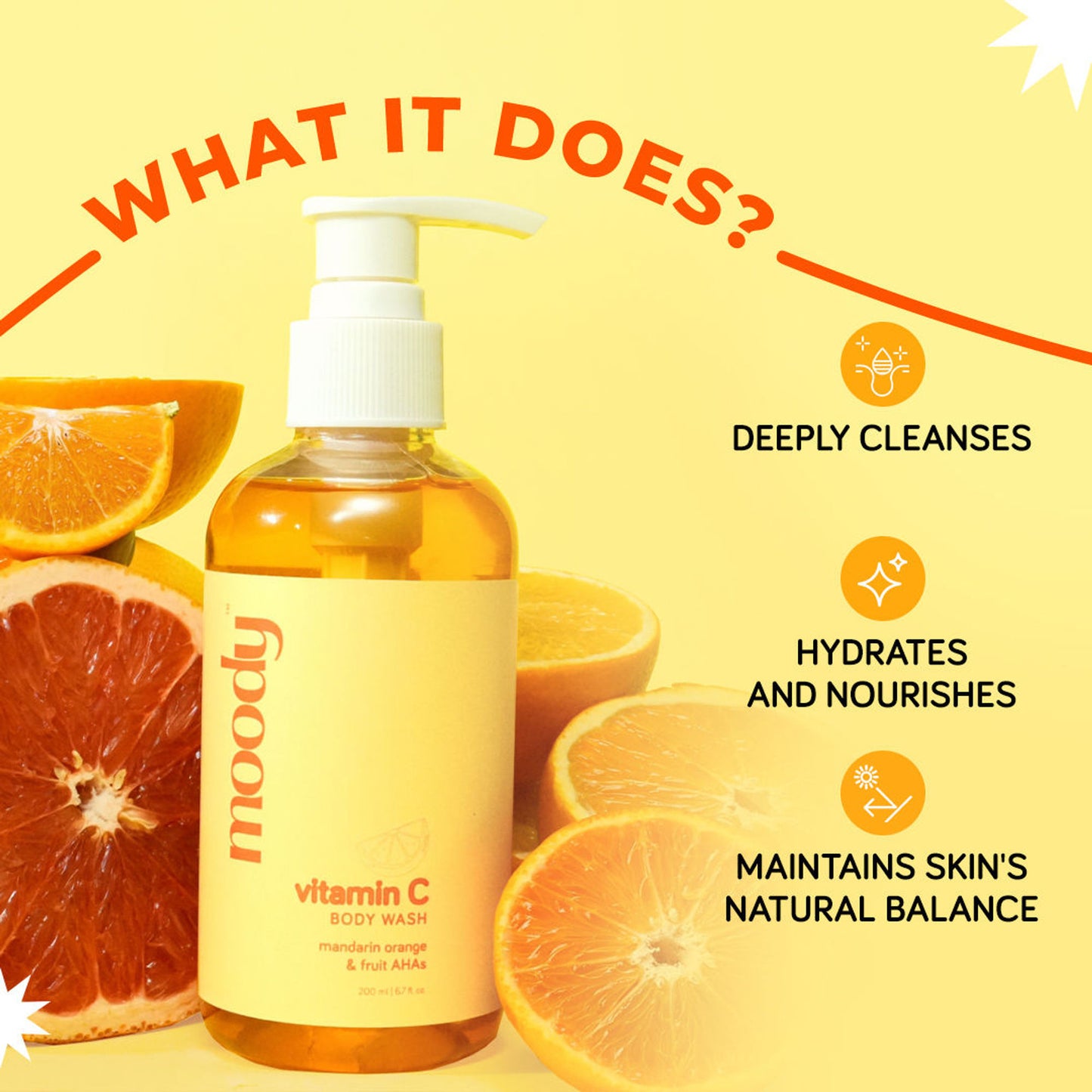 Moody Vitamin C Body Wash With Fruit AHA's Grapefruit for Brighter Cleansed Skin Sulphate Free