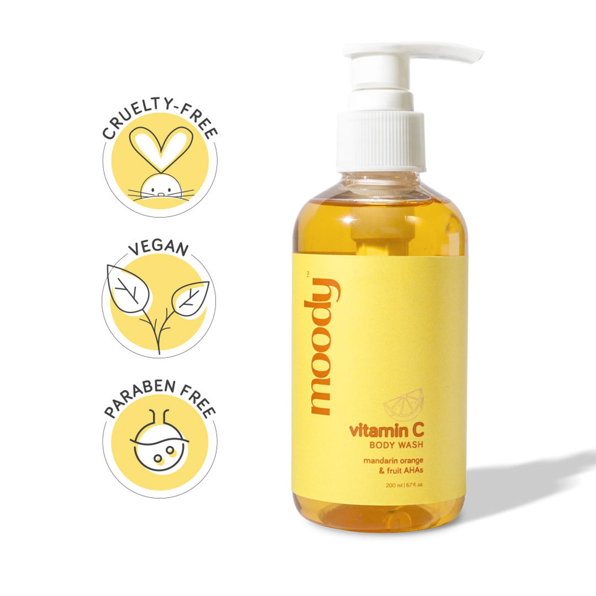 Moody Vitamin C Body Wash With Fruit AHA's Grapefruit for Brighter Cleansed Skin Sulphate Free
