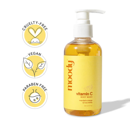Moody Vitamin C Body Wash With Fruit AHA's Grapefruit for Brighter Cleansed Skin Sulphate Free