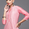 Indyancart IE Women Pink & White Ethnic Motifs Embroidered Kurta with Palazzos