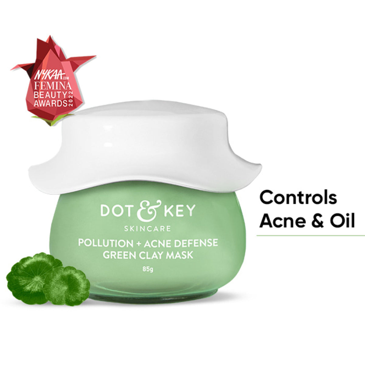 Dot & Key anti-acne green clay face mask with salicylic acid, visible green clay texture for reducing dark spots and oil control.