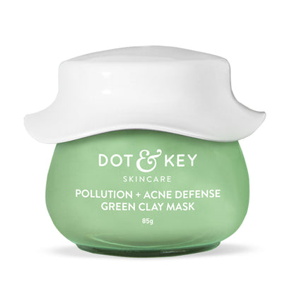 Dot & Key anti-acne salicylic green clay face mask for dark spots, oil control, and sebum reduction, applied on clean skin.