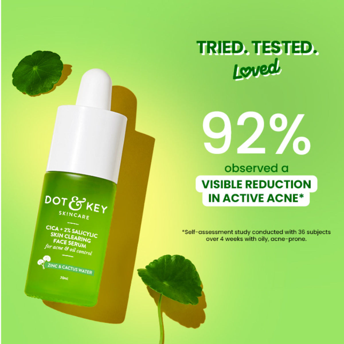 Dot & Key 2% Salicylic Cica Anti Acne Face Serum for unclogging pores and soothing skin irritation, featuring a dropper bottle design.
