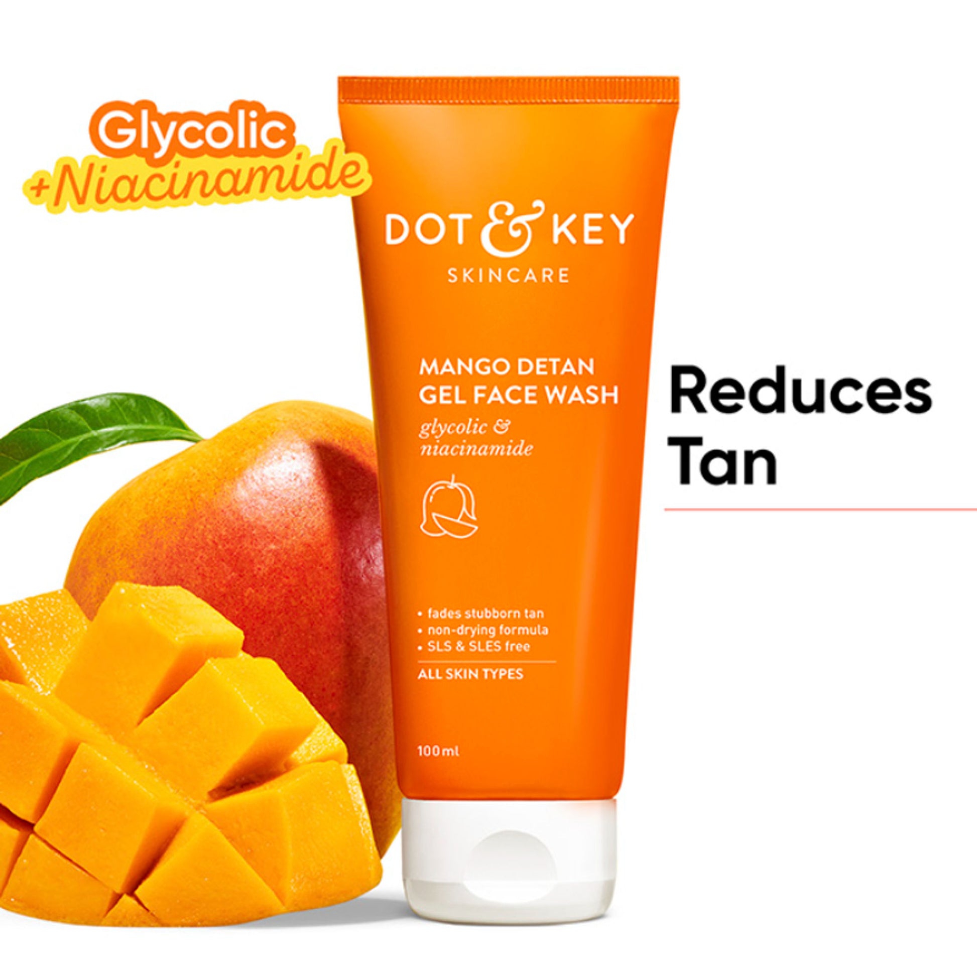 Dot & Key Mango Detan Gel Gel Face Wash, With Alpha-Arbutin & Niacinamide, Reduces Stubborn Tan