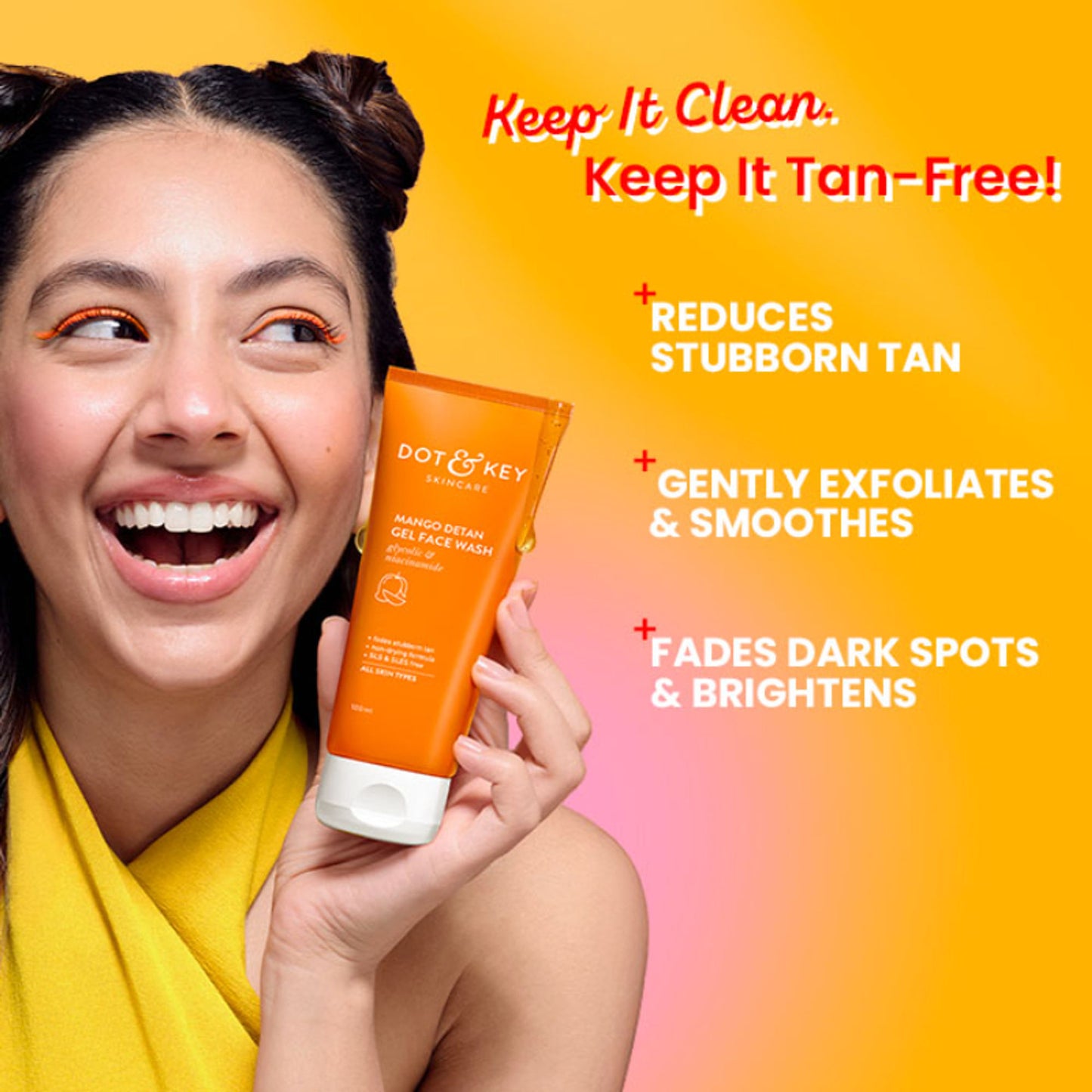 Dot & Key Mango Detan Gel Gel Face Wash, With Alpha-Arbutin & Niacinamide, Reduces Stubborn Tan