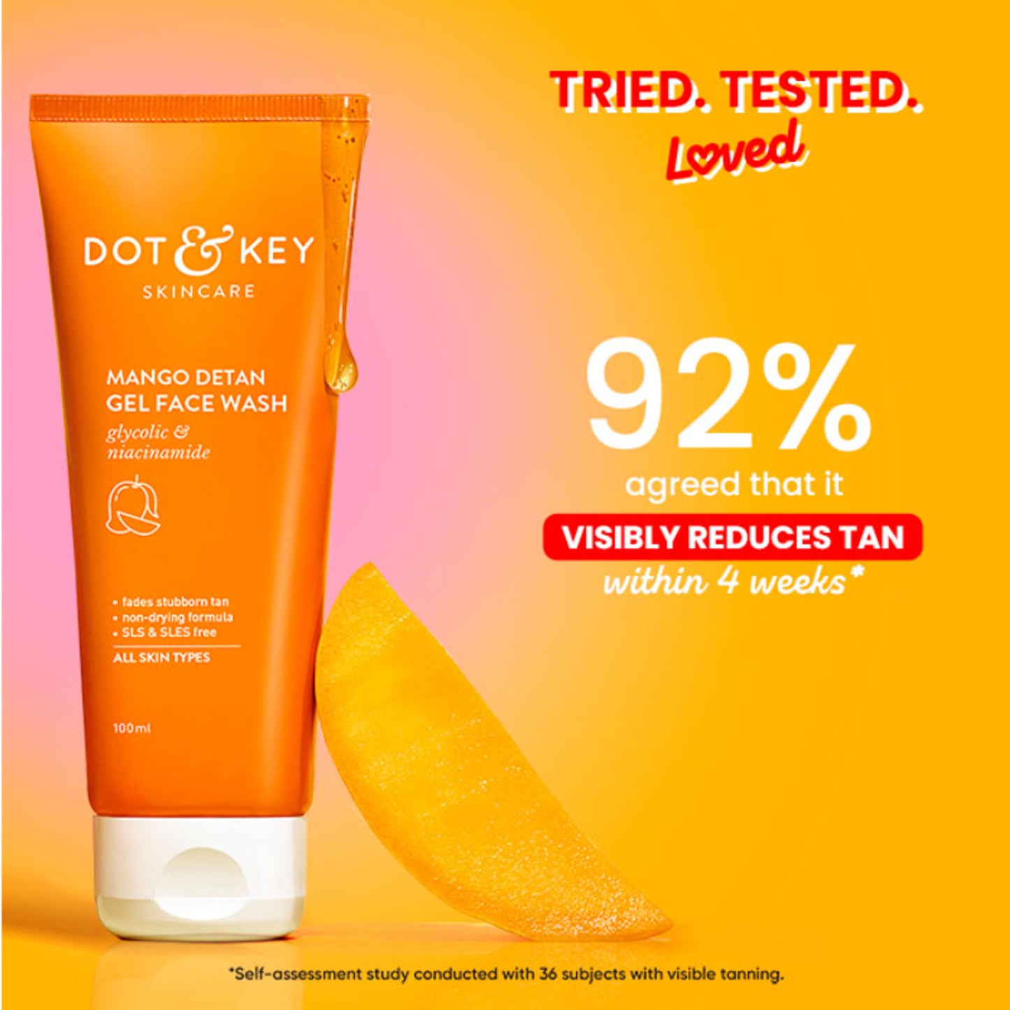 Dot & Key Mango Detan Gel Gel Face Wash, With Alpha-Arbutin & Niacinamide, Reduces Stubborn Tan