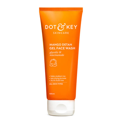 Dot & Key Mango Detan Gel Gel Face Wash, With Alpha-Arbutin & Niacinamide, Reduces Stubborn Tan