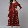 Dhiyona IE Women Maroon Ethnic Motifs Printed Keyhole Neck Anarkali Kurta
