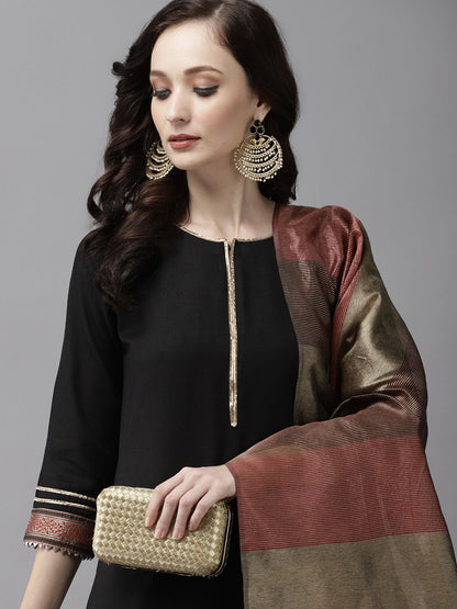 Women Black Yoke Design Regular Gotta Patti Kurta with Palazzos & With Dupatta