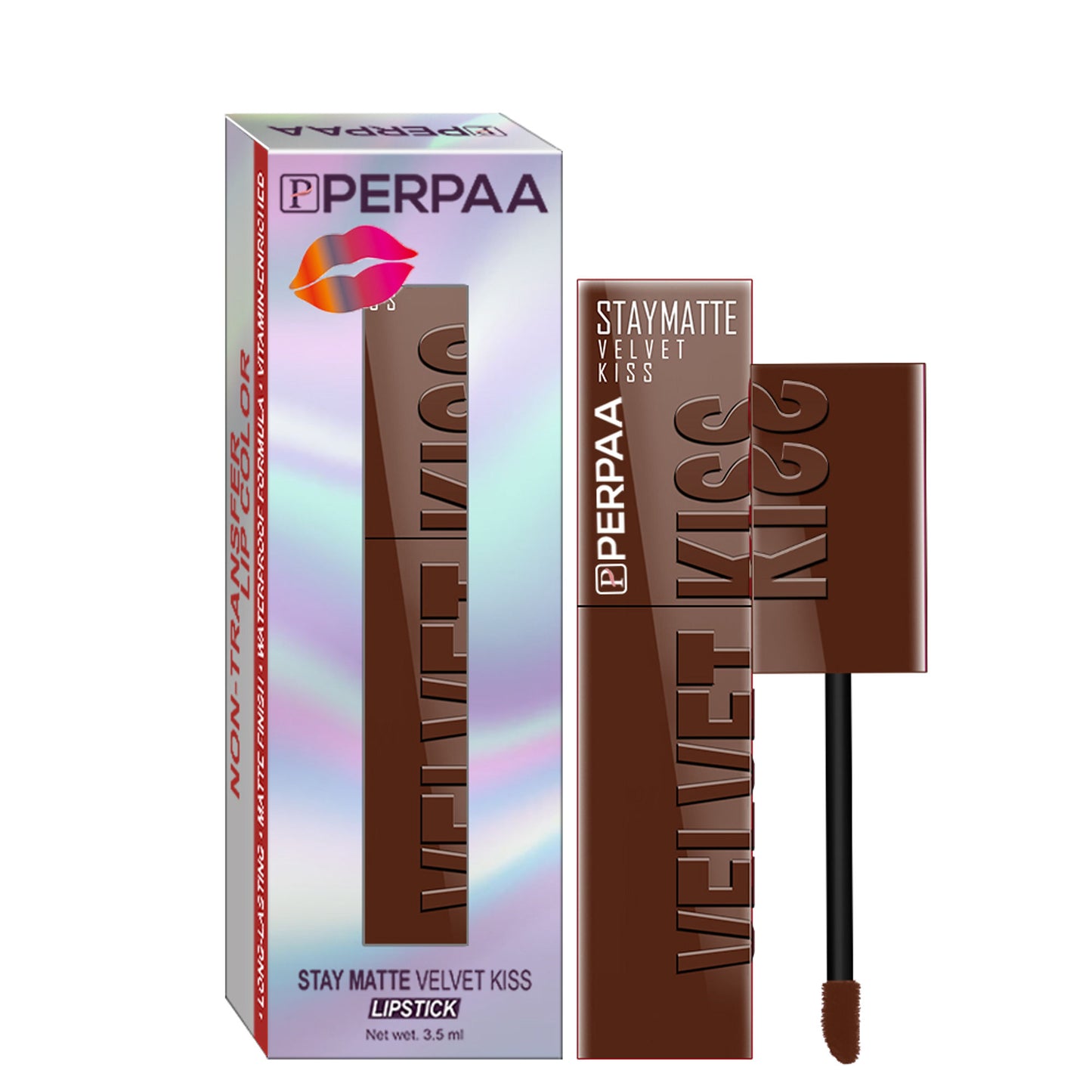 PERPAA Velvet Kiss Matte Waterproof Liquid Lipstick - Dark Brown