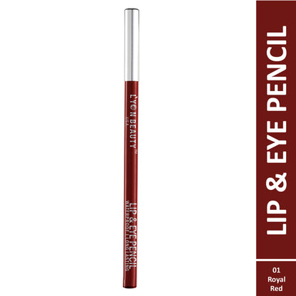 Lyon Beauty Lip & Eye Pencil in Royal Red 01, showcasing the slim red pencil with a sharpened tip for precise application.