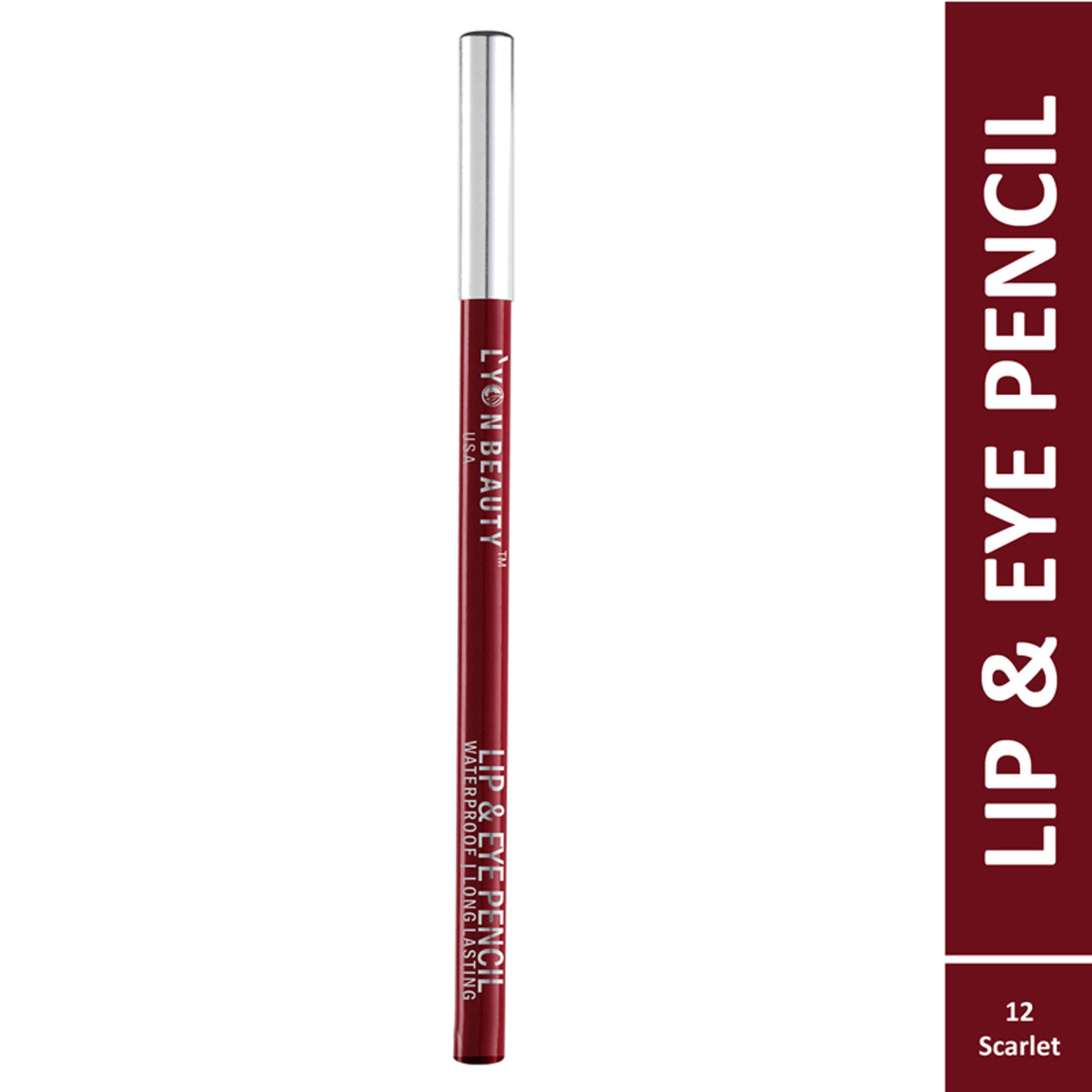 Lyon Beauty Lip & Eye Pencil in Scarlet, featuring a sleek pencil design and vibrant red color for makeup application.