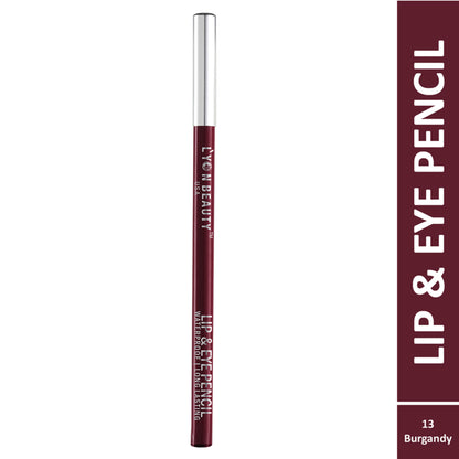 Lyon Beauty Lip & Eye Pencil in Burgundy 13, featuring a close-up of the pencil tip and vibrant burgundy color.