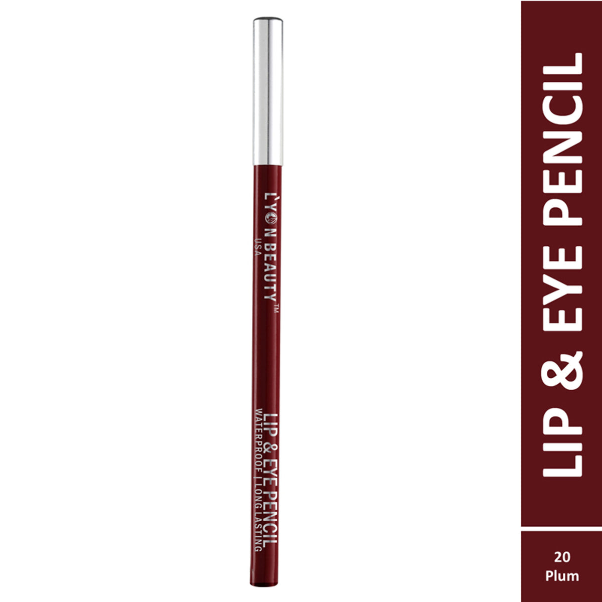 Lyon Beauty Lip and Eye Pencil in Plum 20, featuring a dual-ended makeup pencil with purple shade for lips and eyes.