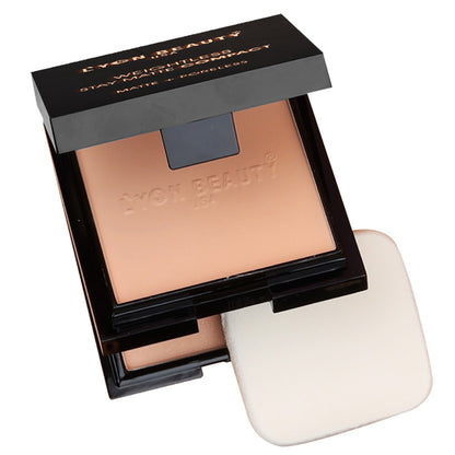 Lyon Beauty Weightless Stay Matte Compact in Very Natural 02 with open compact showing pressed powder and mirror inside