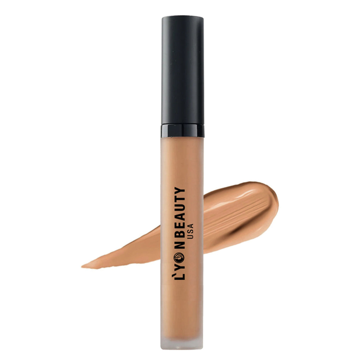 Lyon Beauty Perfect Coverage Liquid Concealer in Clair Moyen 06, creamy beige shade, with smooth application visible in the image.