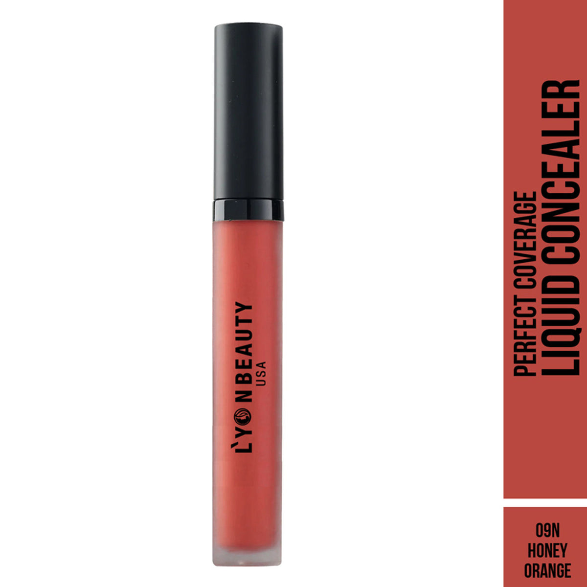 Lyon Beauty Perfect Coverage Liquid Concealer in Honey Orange 09, showing the concealer tube with applicator tip.