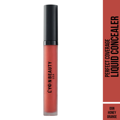 Lyon Beauty Perfect Coverage Liquid Concealer in Honey Orange 09, showing the concealer tube with applicator tip.