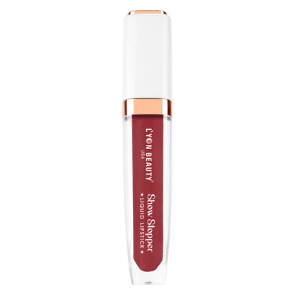 Lyon Beauty Show Stopper Liquid Lipstick in Peach Mojito 06, creamy peach-colored lip product with sleek packaging.