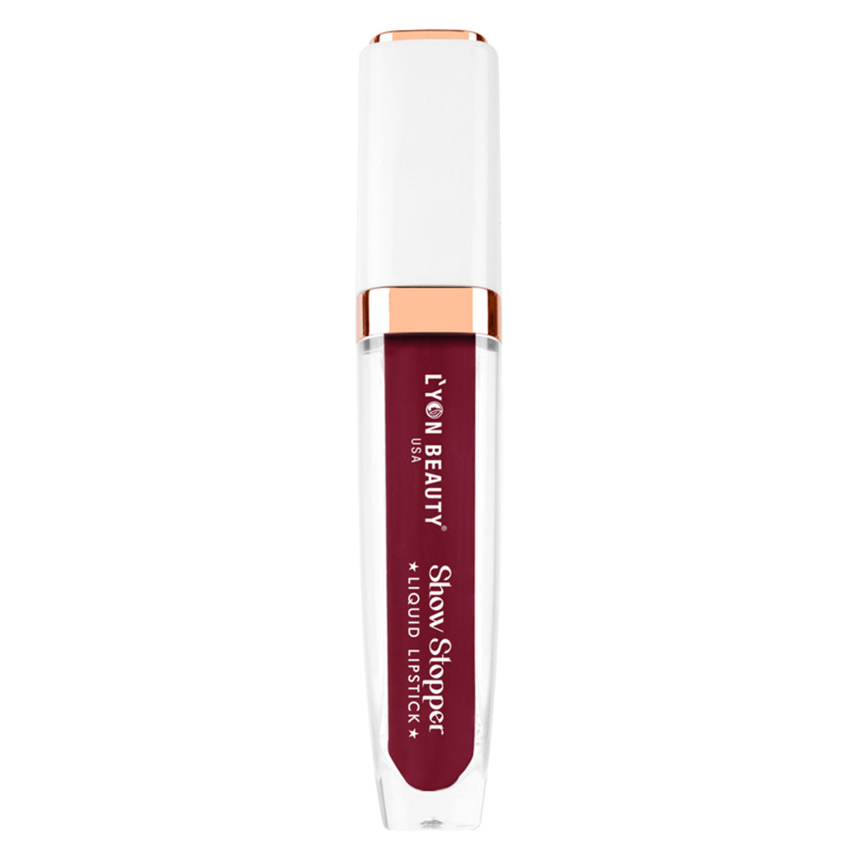 Lyon Beauty Show Stopper Liquid Lipstick in Spicy Sangria 19, deep red liquid lipstick with a smooth matte finish.
