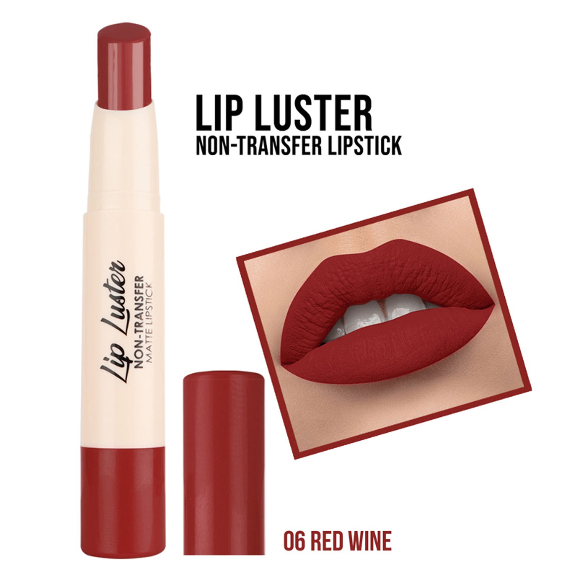 Lyon Beauty Lip Luster Non Transfer Matte Lipstick - Red Wine 06
