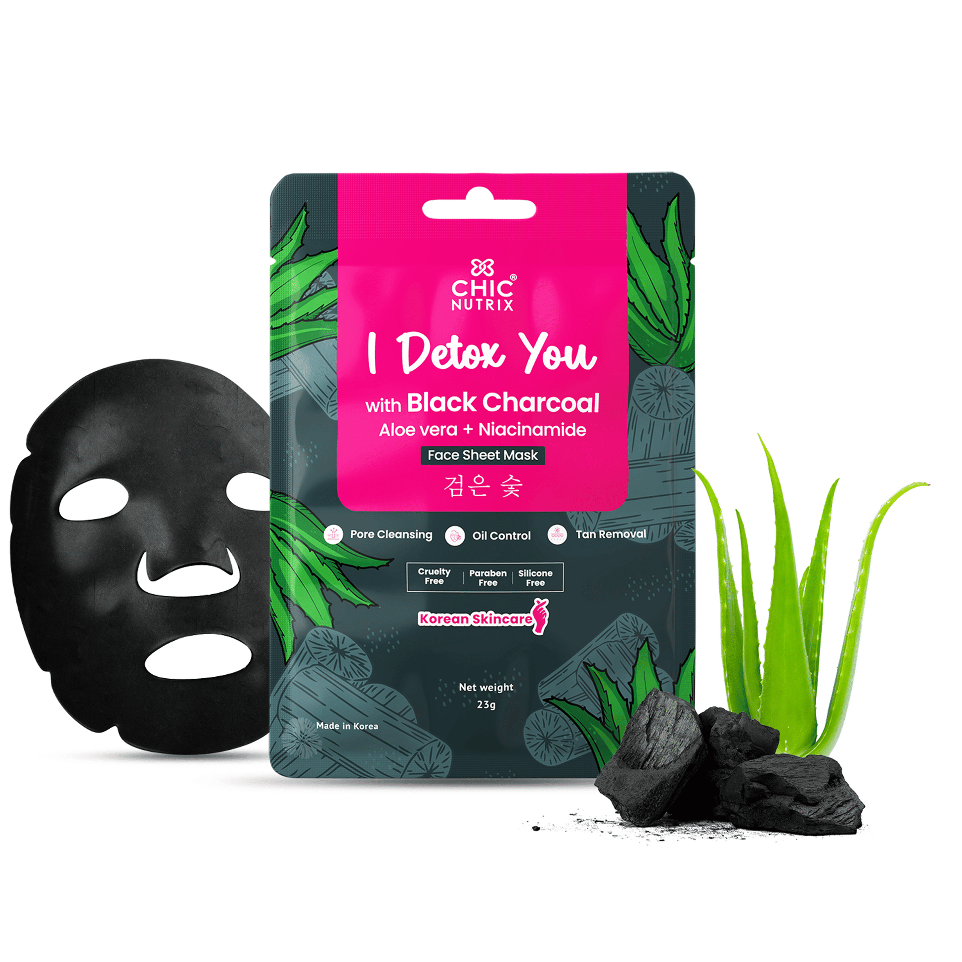 Chicnutrix Korean Black Charcoal + Aloe Vera + Niacinamide Sheet Mask