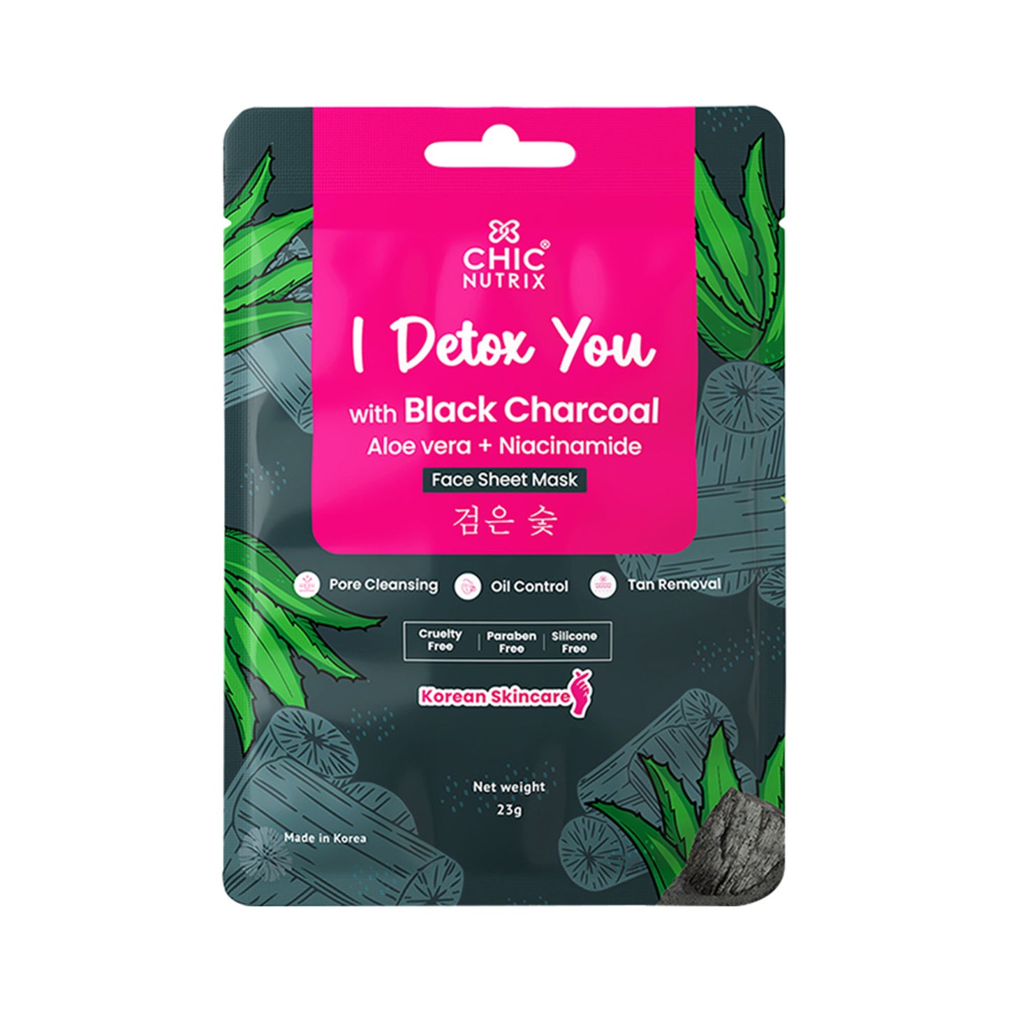 Chicnutrix Korean Black Charcoal + Aloe Vera + Niacinamide Sheet Mask