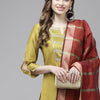Indyancart IE Women Olive Green Regular Liva Kurta with Trousers & With Dupatta