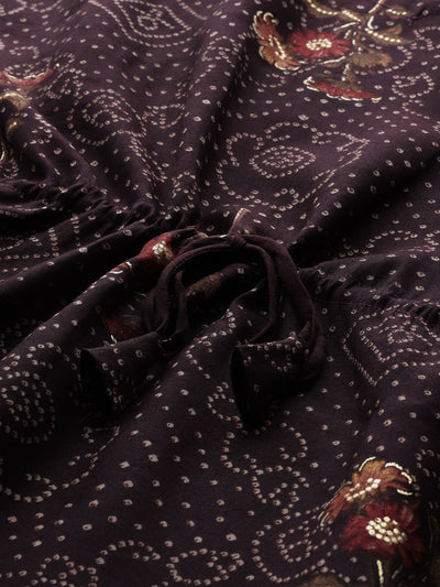 Indyancart IE Women Bandhani Printed Flared Sleeves Gotta Patti Kaftan Kurta