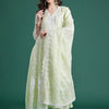 Indyancart IE Floral Embroidered Thread Work Pure Cotton Kurta With Trousers & Dupatta