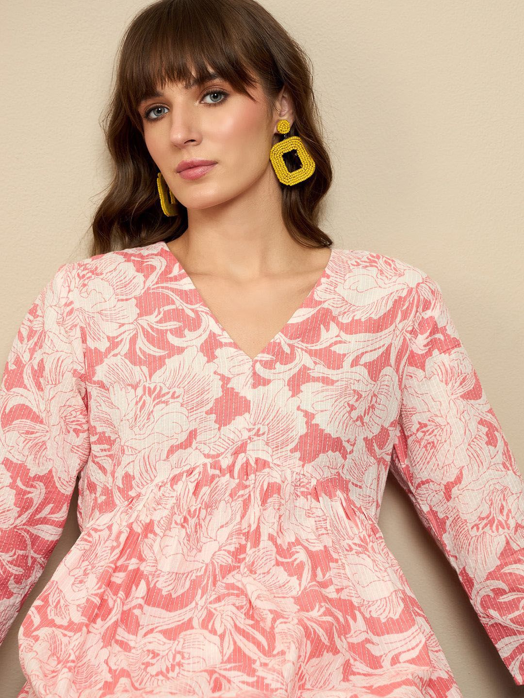Indyancart IE Floral Printed Empire Pure Cotton A-Line Kurta With Trousers