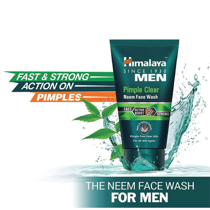 Himalaya Men Pimple Clear Neem Face Wash in a tube, showing the product label and design for men's skincare.