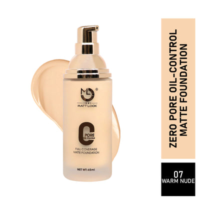 Matt look Zero Pore Oil Control Full Coverage Matte Foundation - Warm Nude