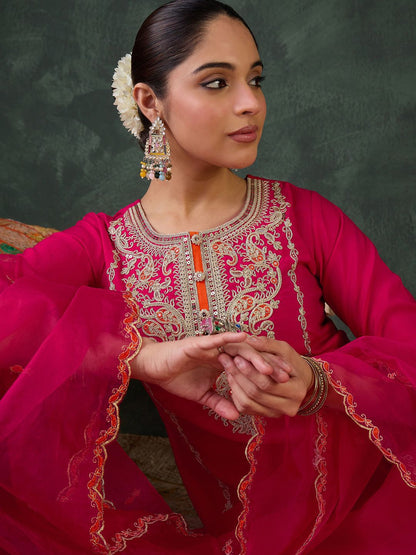 Women Ethnic Motifs Embroidered Regular Kurta with Trousers & With Dupatta