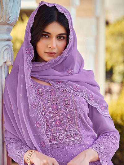 Indyancart SN Women's Embroidered A-Line Kurta With Trouser & Dupatta