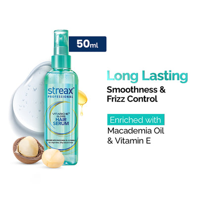 Streax Professional Vitariche Gloss Hair Serum for Frizz Control & Shine with Vitamin E