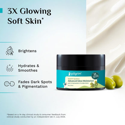 Pilgrim Spanish Squalane Advanced Glow Moisturizer Niacinamide For 3x Soft Glowing & Even-Toned Skin