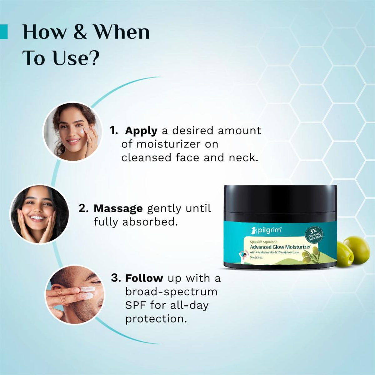 Pilgrim Spanish Squalane Advanced Glow Moisturizer Niacinamide For 3x Soft Glowing & Even-Toned Skin