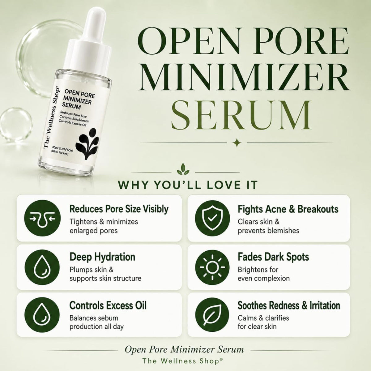 The Wellness Shop Open Pore Minimizer Face Serum for Oily & Acne Prone Skin, Reduce Dark Spot