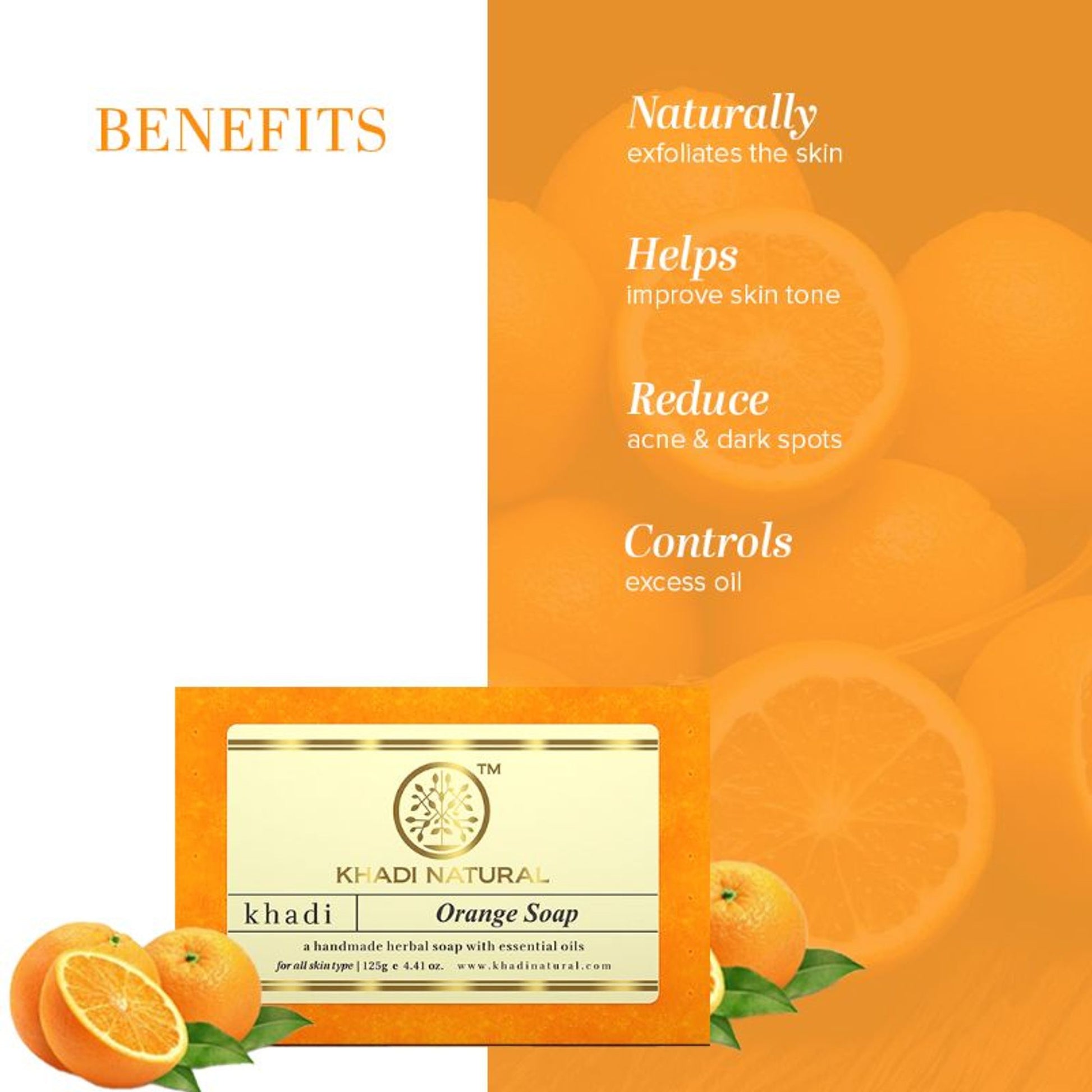 Khadi Natural Orange Handmade Soap Cleanse, Tone & Nourish