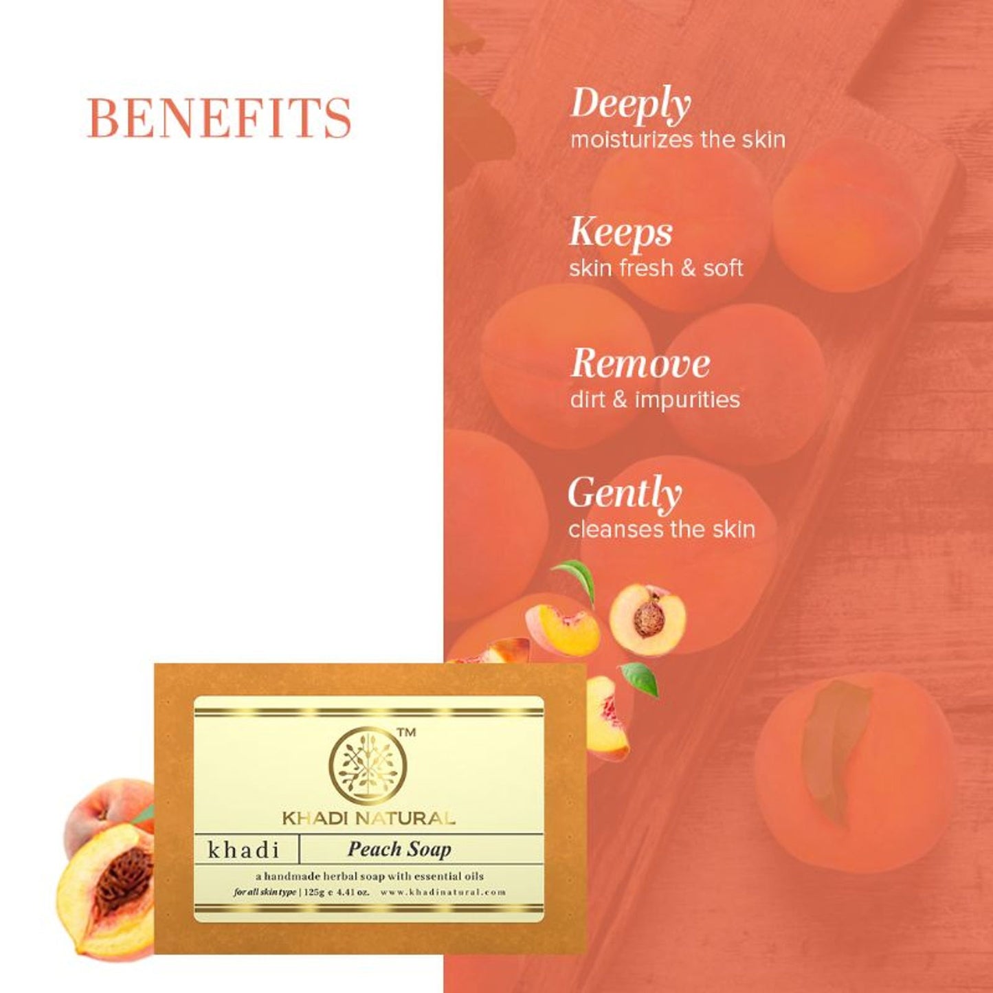 Khadi Natural Peach Handmade Soap Remove Dirt & Impurities