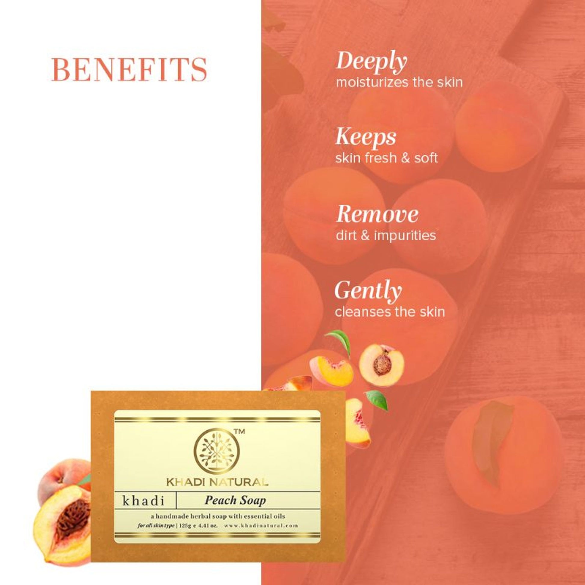 Khadi Natural Peach Handmade Soap Remove Dirt & Impurities