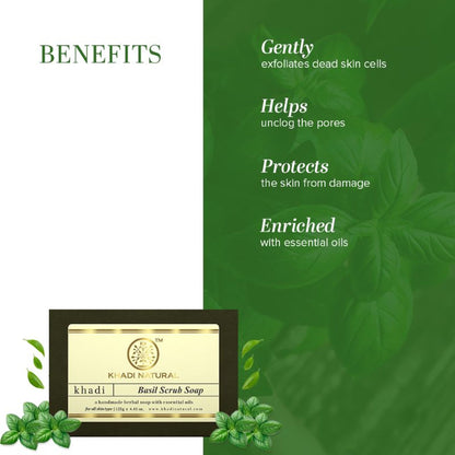 Khadi Natural Basil Scrub Handmade Soap Anti-Aging